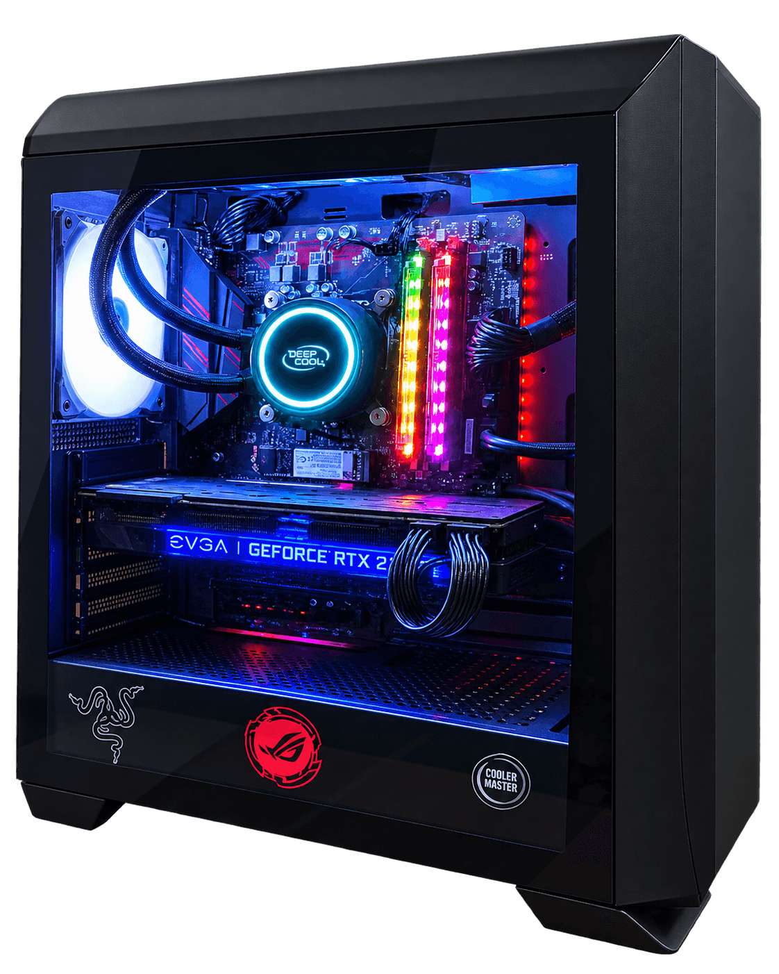 PC gamer montado pela BPInfo com placa de vídeo e ventoinhas em iluminação RGB colorida