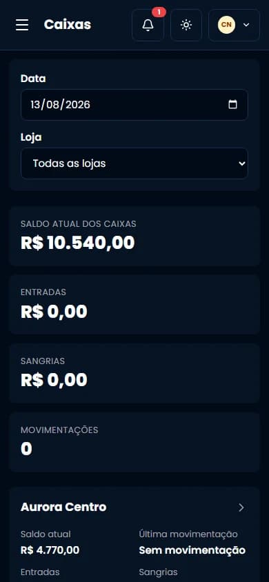 Visão de caixas do ORBYT em celular